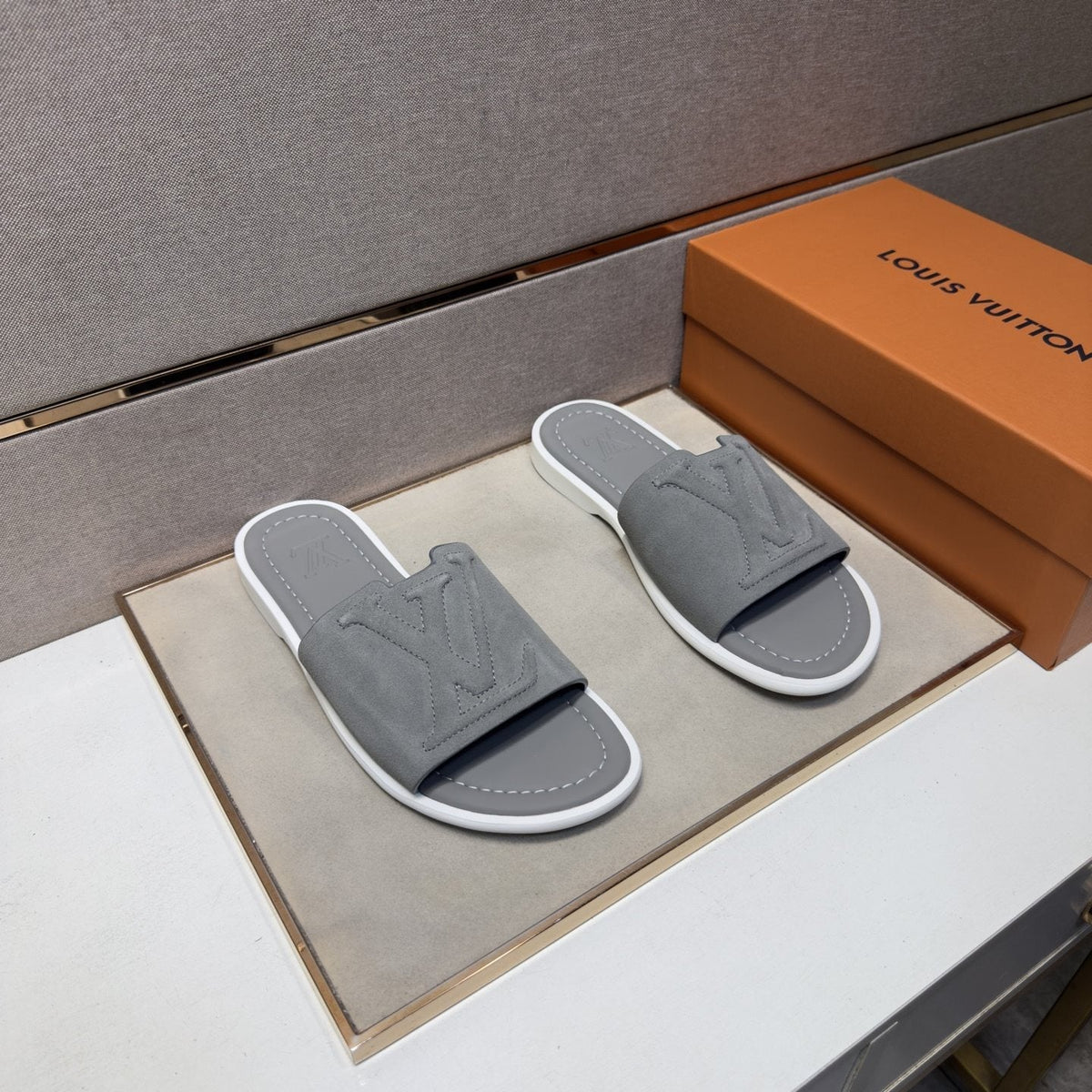 Louis Vuitton Embossed Strap Slide Sandals — front