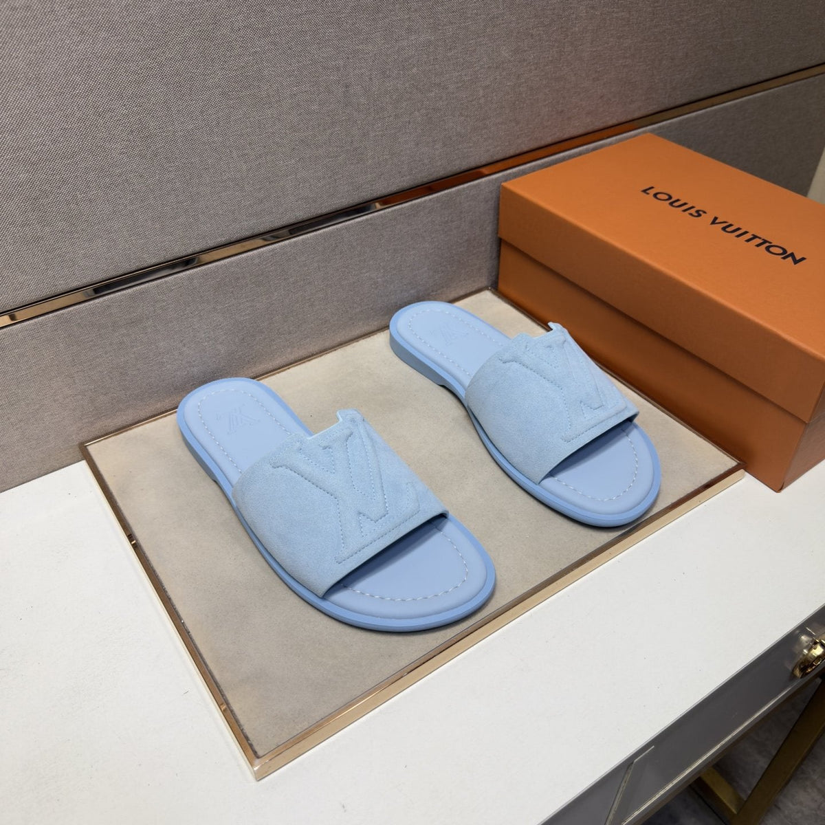Louis Vuitton Embossed Strap Slide Sandals — front