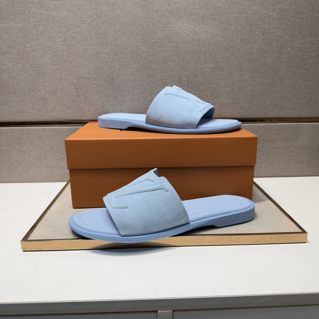 Louis Vuitton Embossed Strap Slide Sandals — front