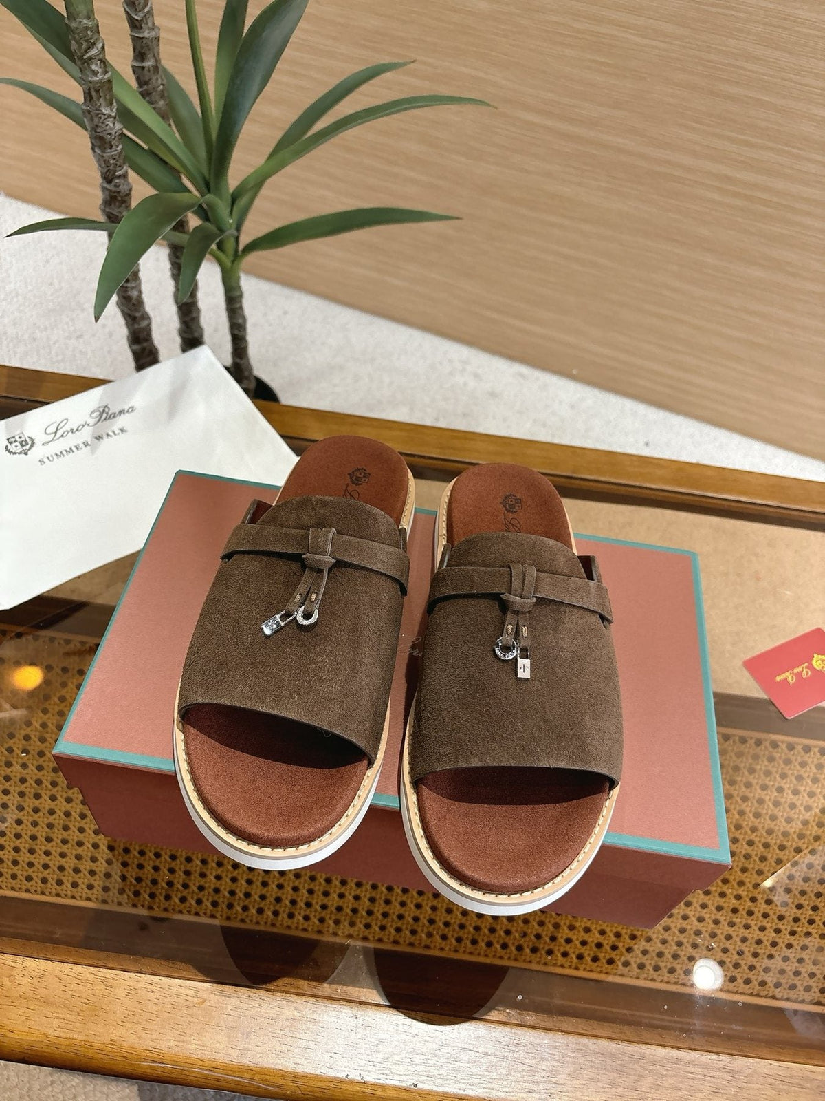 Loro Piana Leather Slide Sandals — front