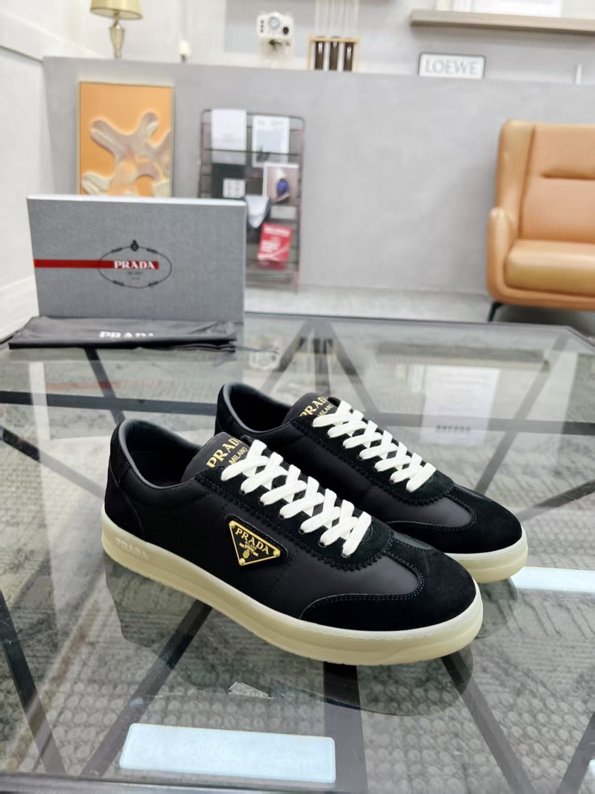 Prada Men's Low-Top Leather Sneakers — front