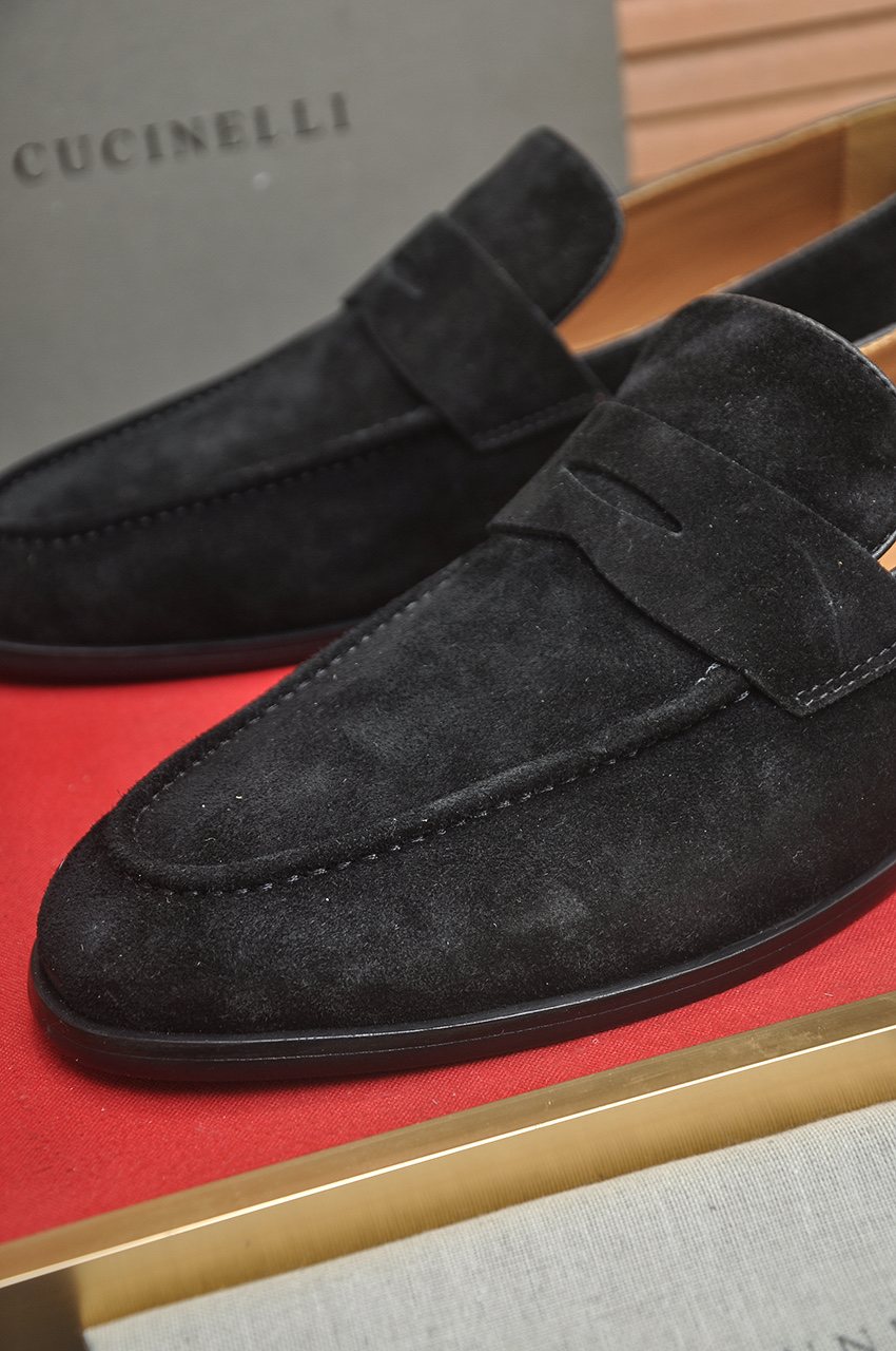 Brunello Cucinelli Suede Penny Loafers — front