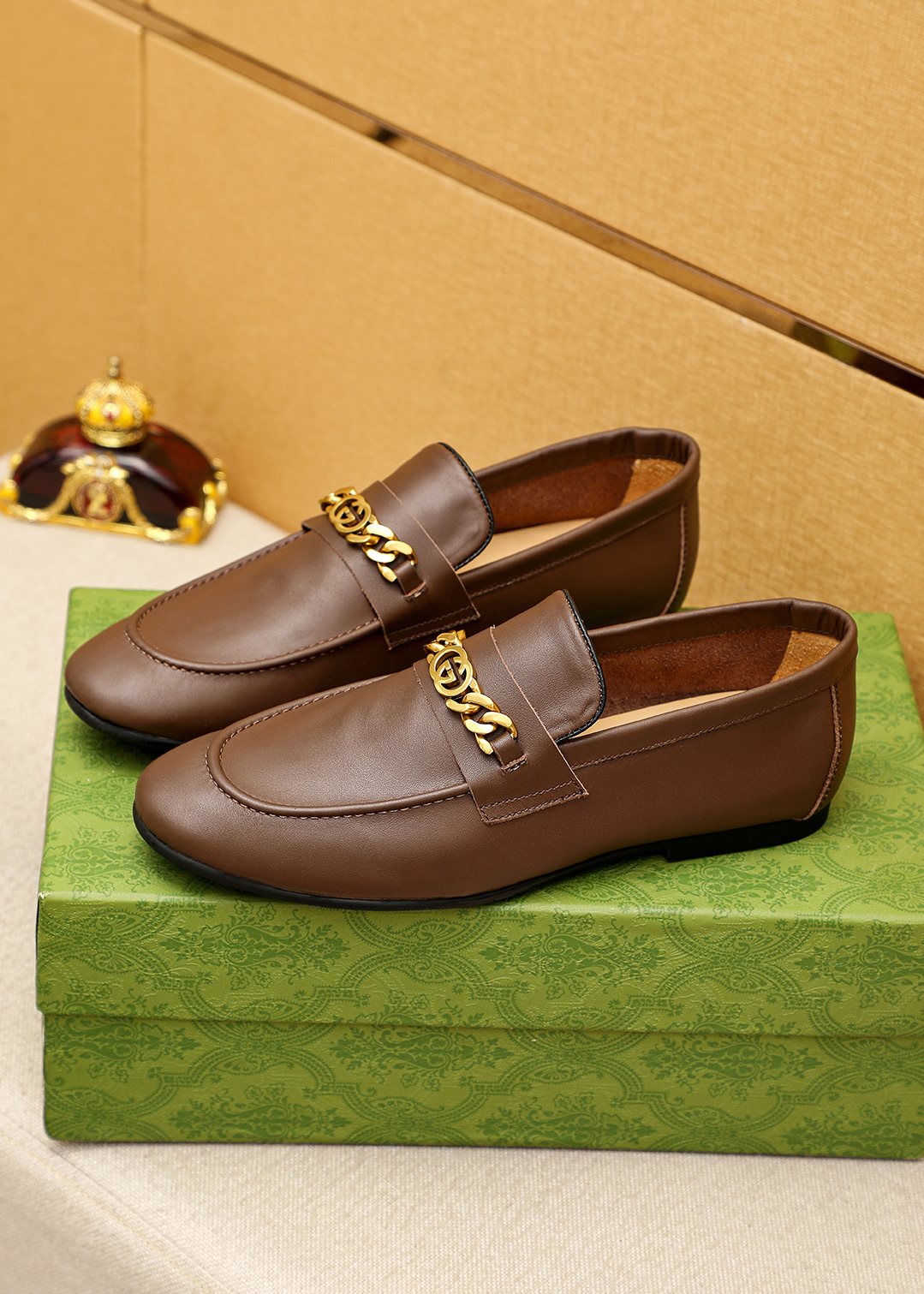 Gucci Leather Chain Loafers — model