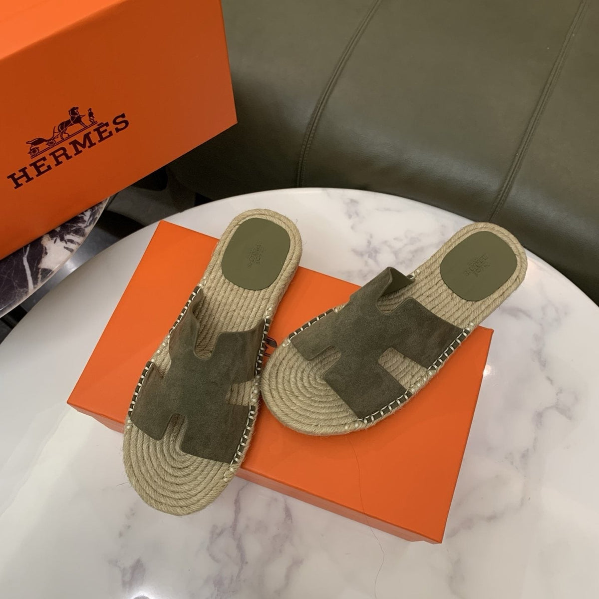 Hermès H-Cut Braided Slide Sandals — front