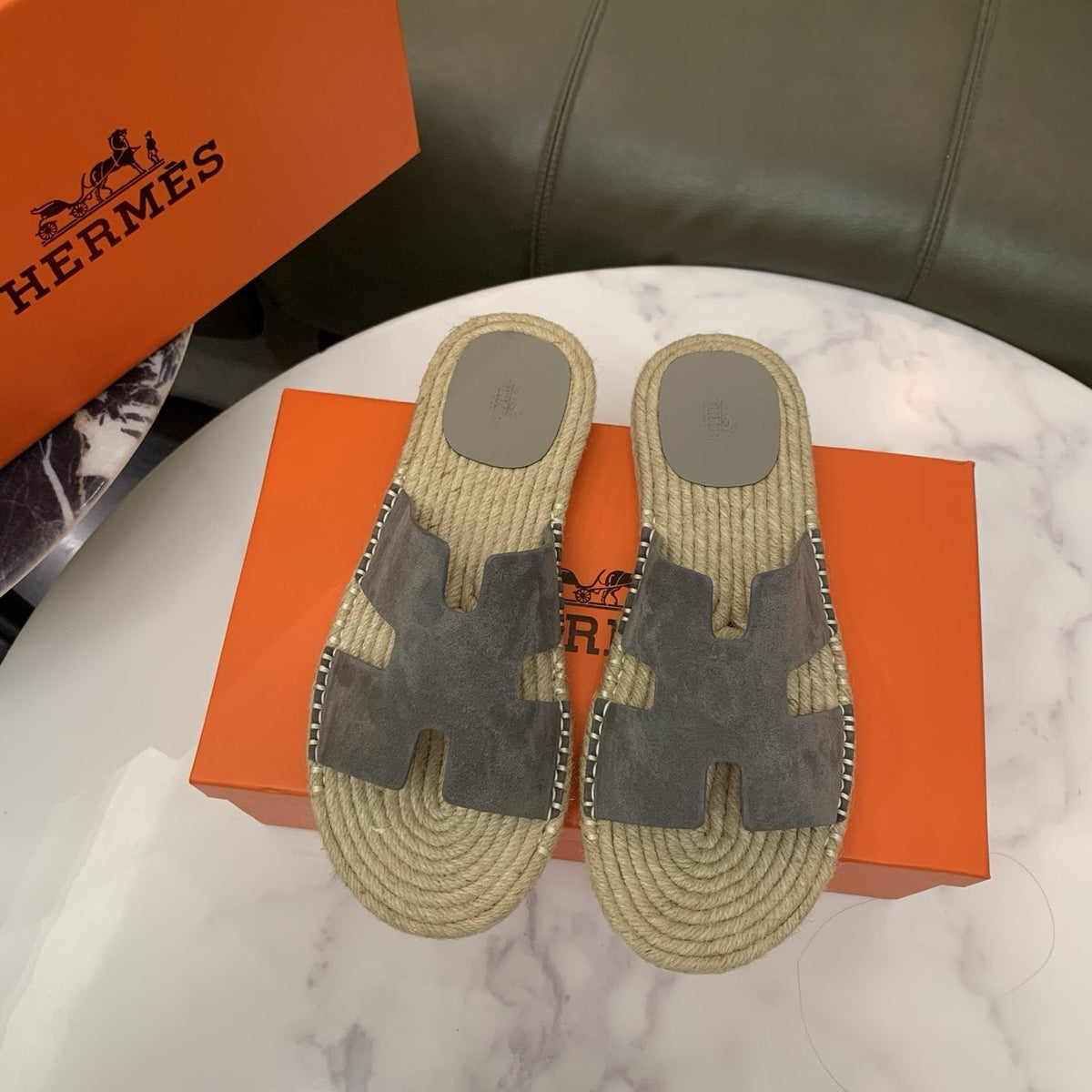 Hermès H-Cut Braided Slide Sandals — front