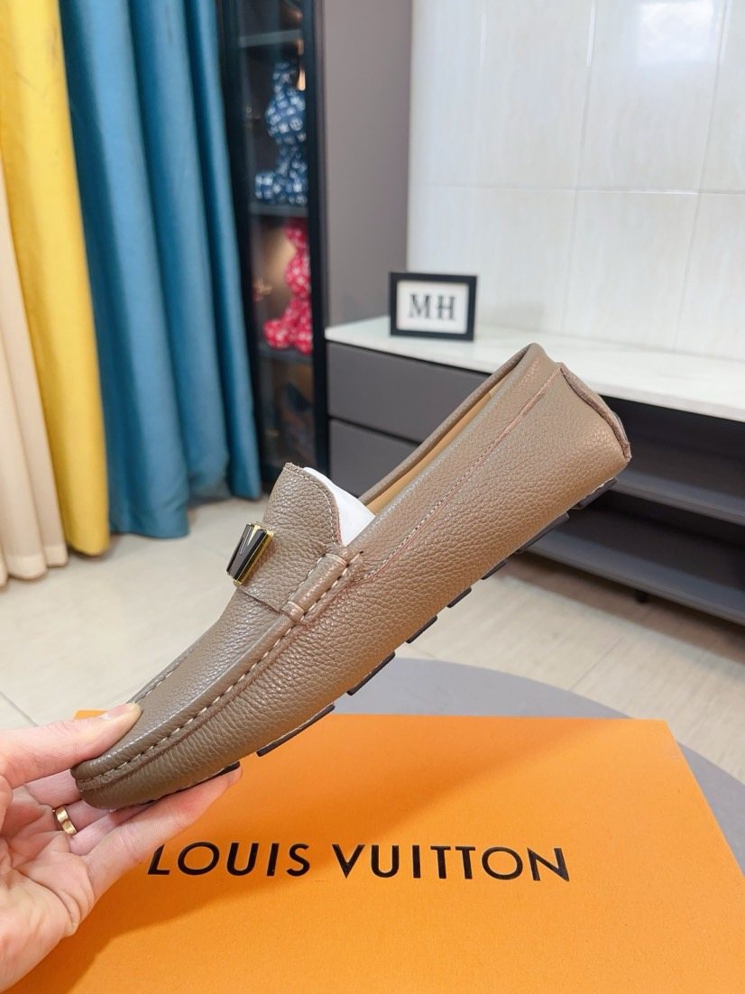 Louis Vuitton Blue Pebbled Driving Loafers — side