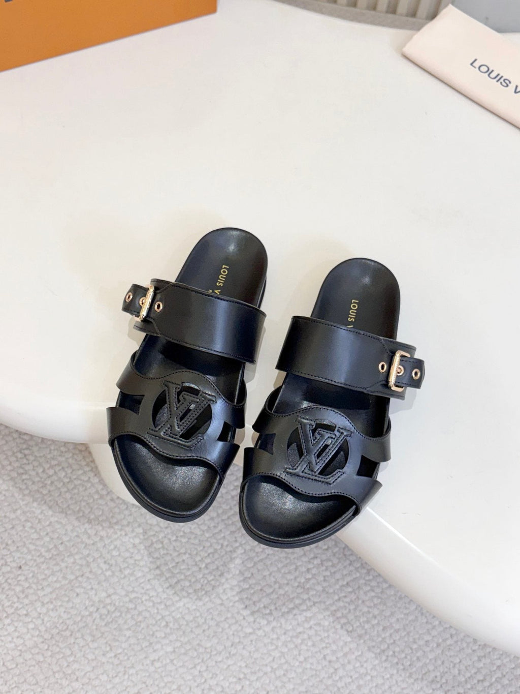 Louis Vuitton Cutout Buckle Slide Sandals — front