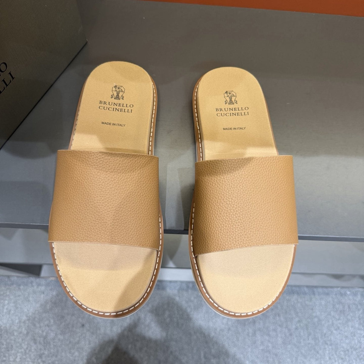 Brunello Cucinelli Wide-Strap Slide Sandals — front