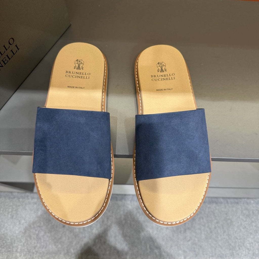 Brunello Cucinelli Wide-Strap Slide Sandals — front