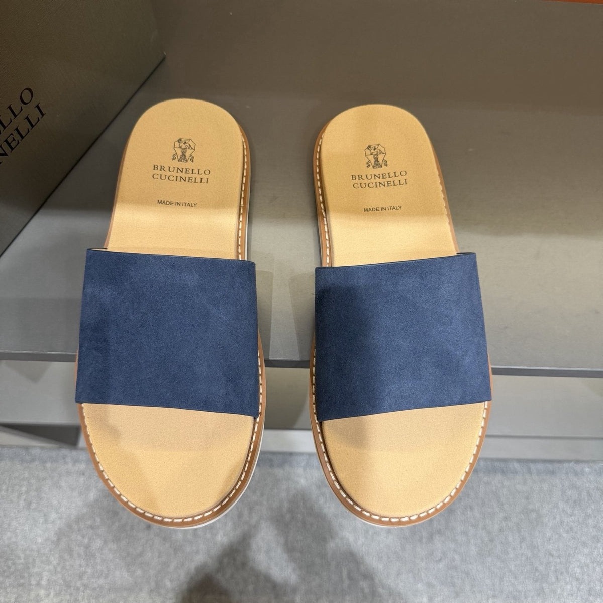 Brunello Cucinelli Wide-Strap Slide Sandals — front
