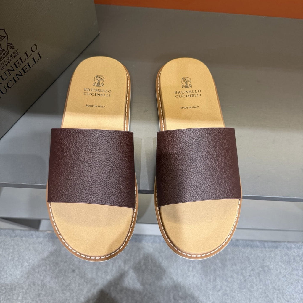 Brunello Cucinelli Wide-Strap Slide Sandals — front