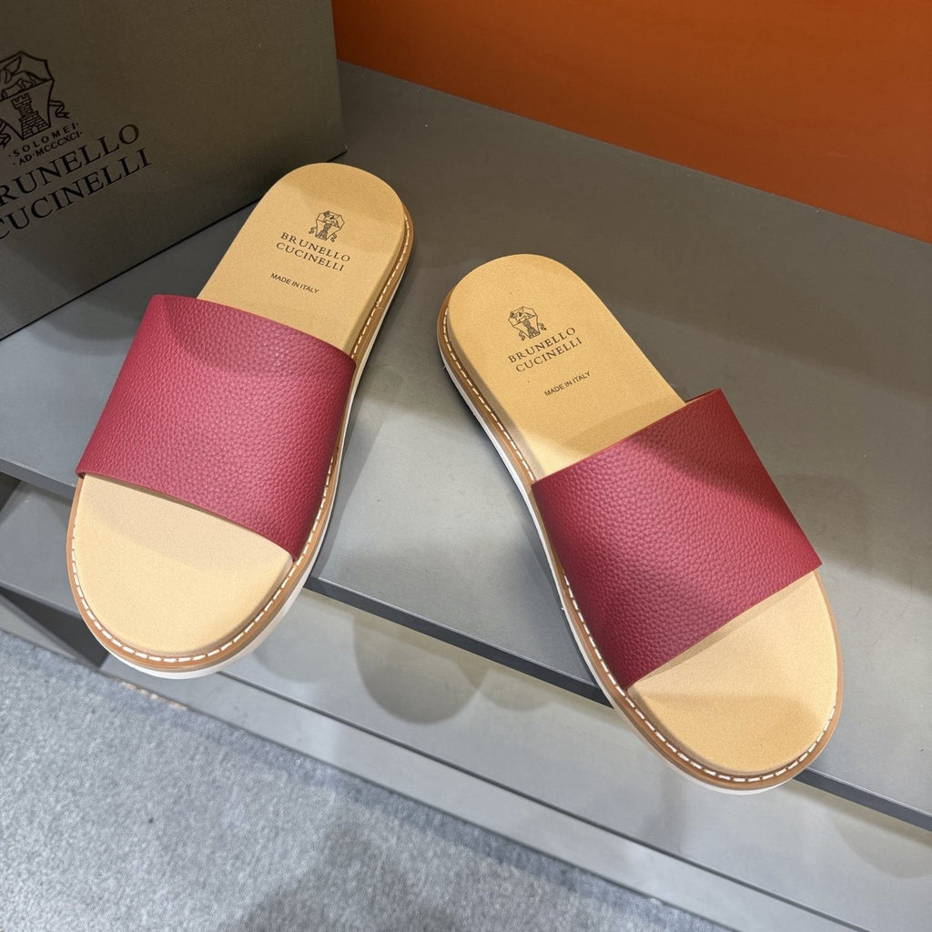 Brunello Cucinelli Wide-Strap Slide Sandals — front