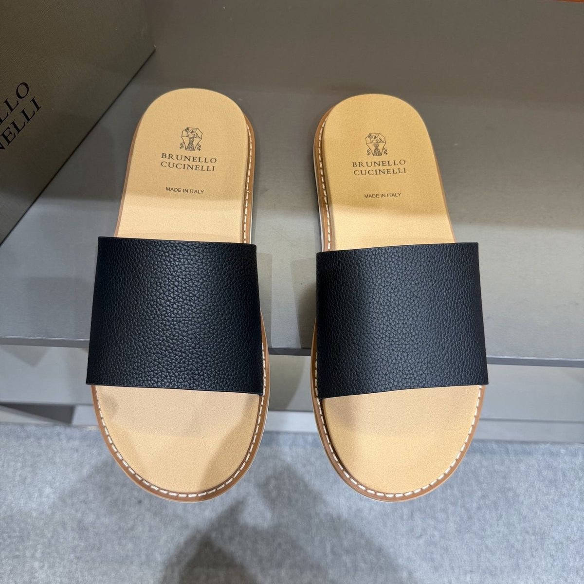 Brunello Cucinelli Wide-Strap Slide Sandals — front