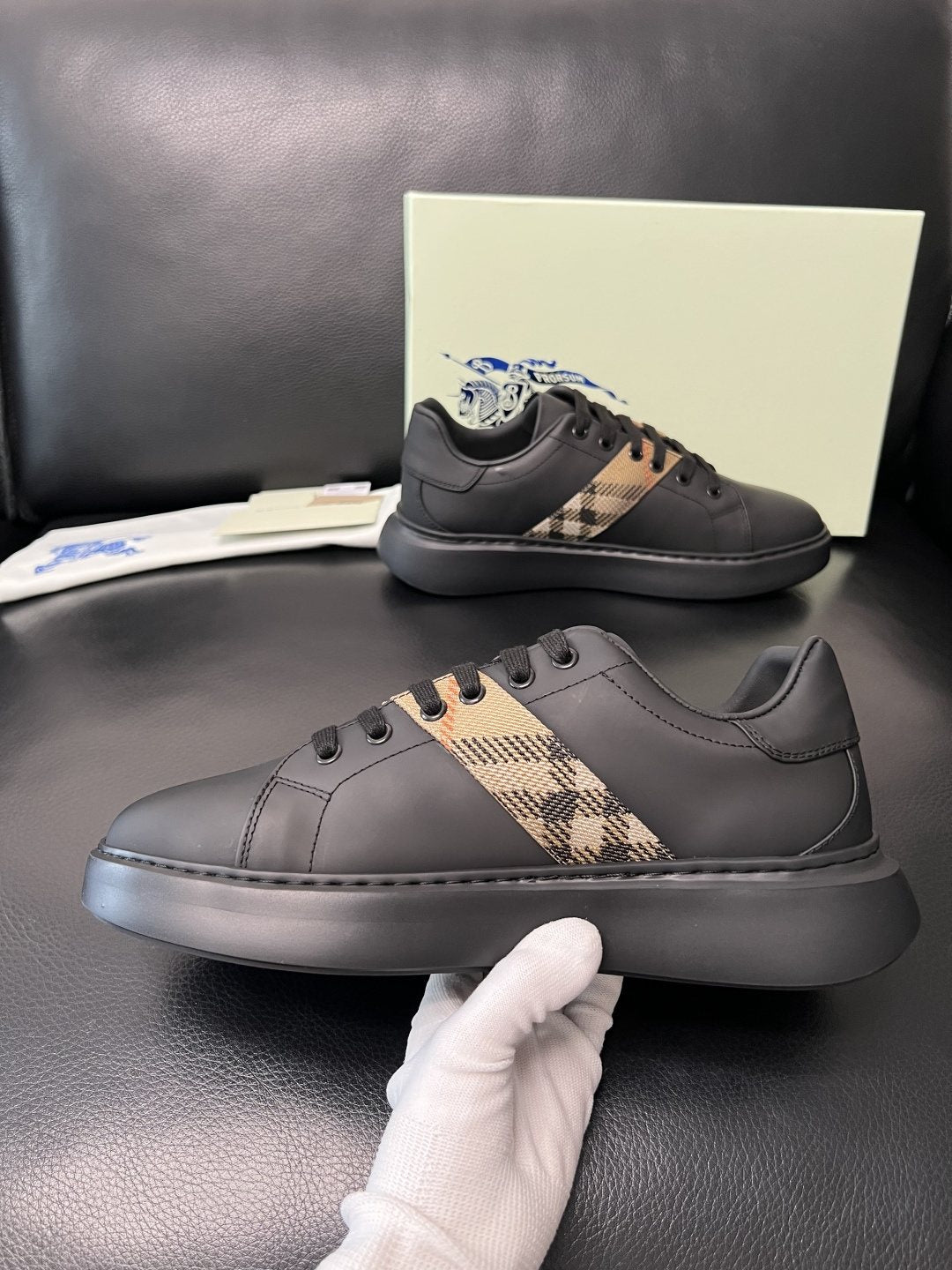 BURBERRY Check-Panel Low-Top Sneakers — detail