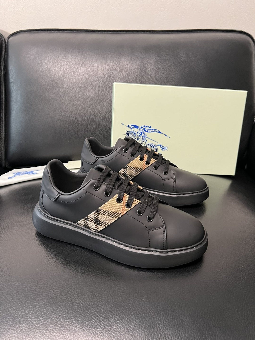 BURBERRY Check-Panel Low-Top Sneakers — front