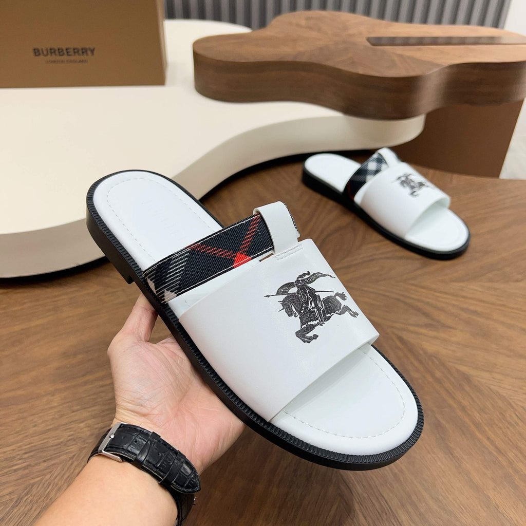 Burberry Checked Accent Slide Sandals — model