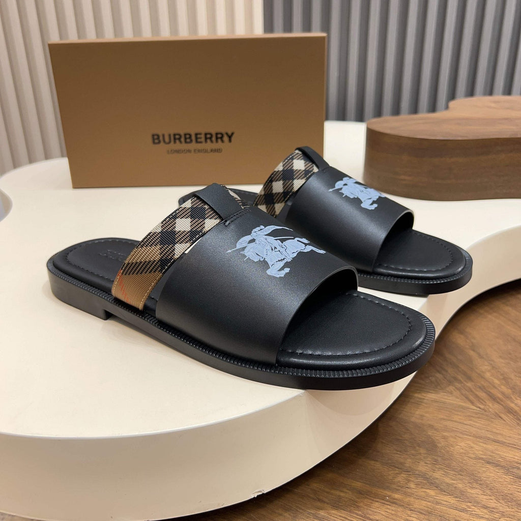 Burberry Checked Accent Slide Sandals — front