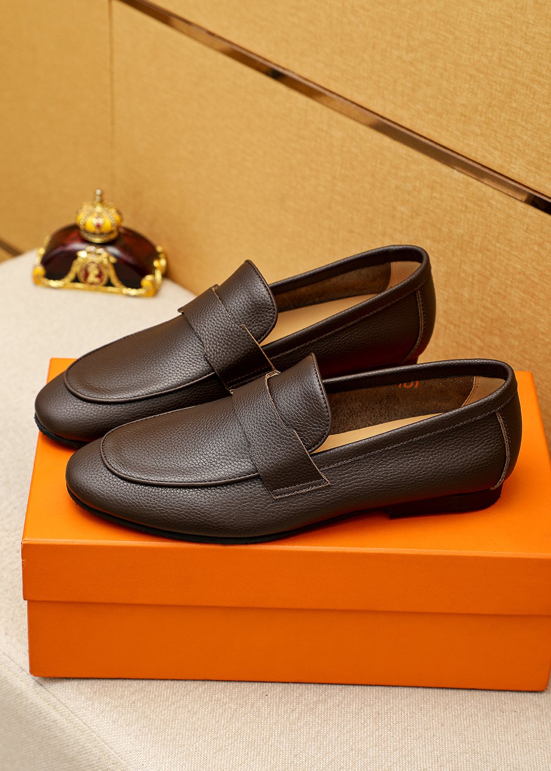 Hermès Pebbled Leather Loafers — front