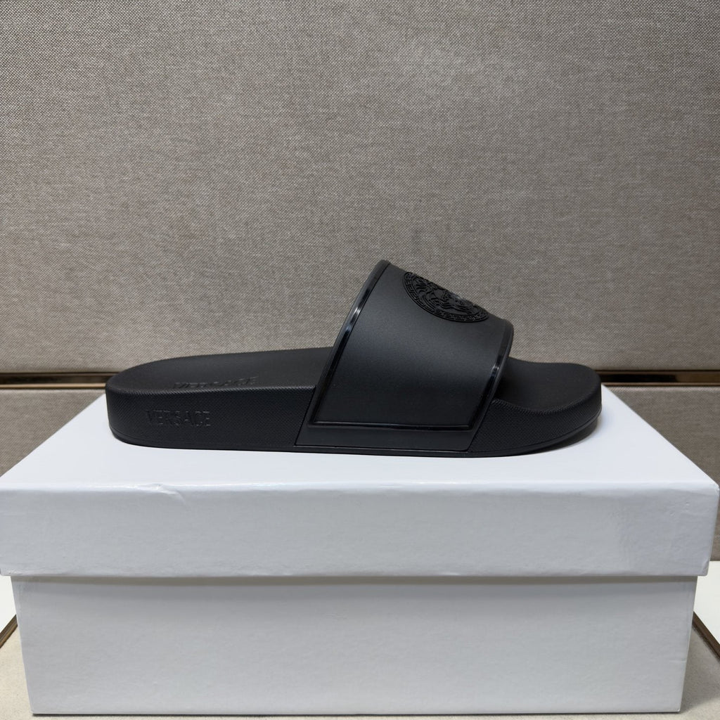 Versace Embossed Strap Slide Sandals — side