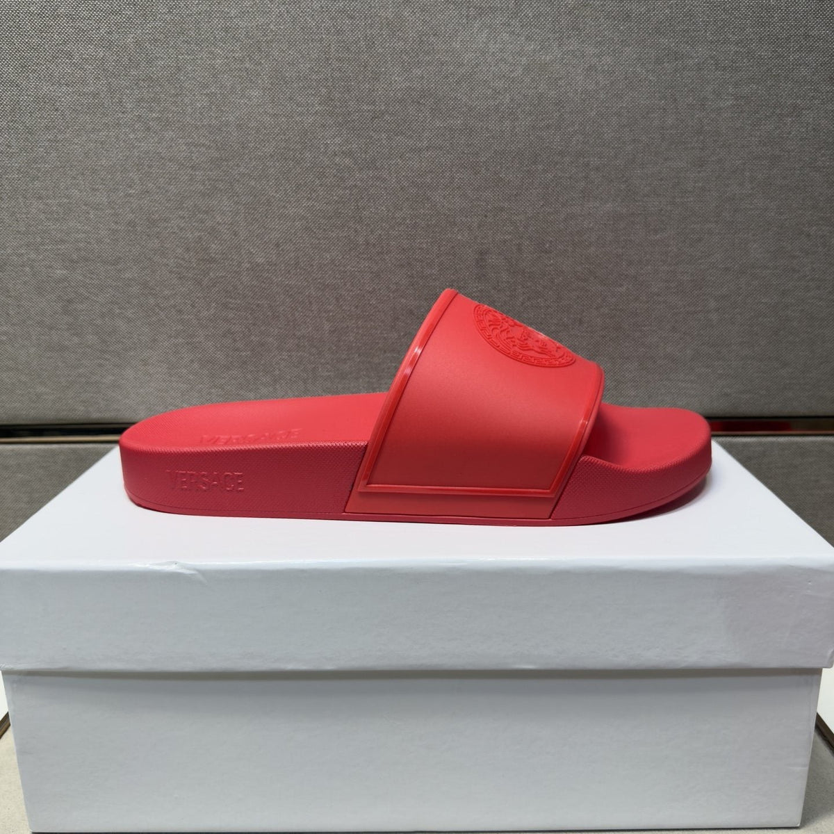 Versace Embossed Strap Slide Sandals — front