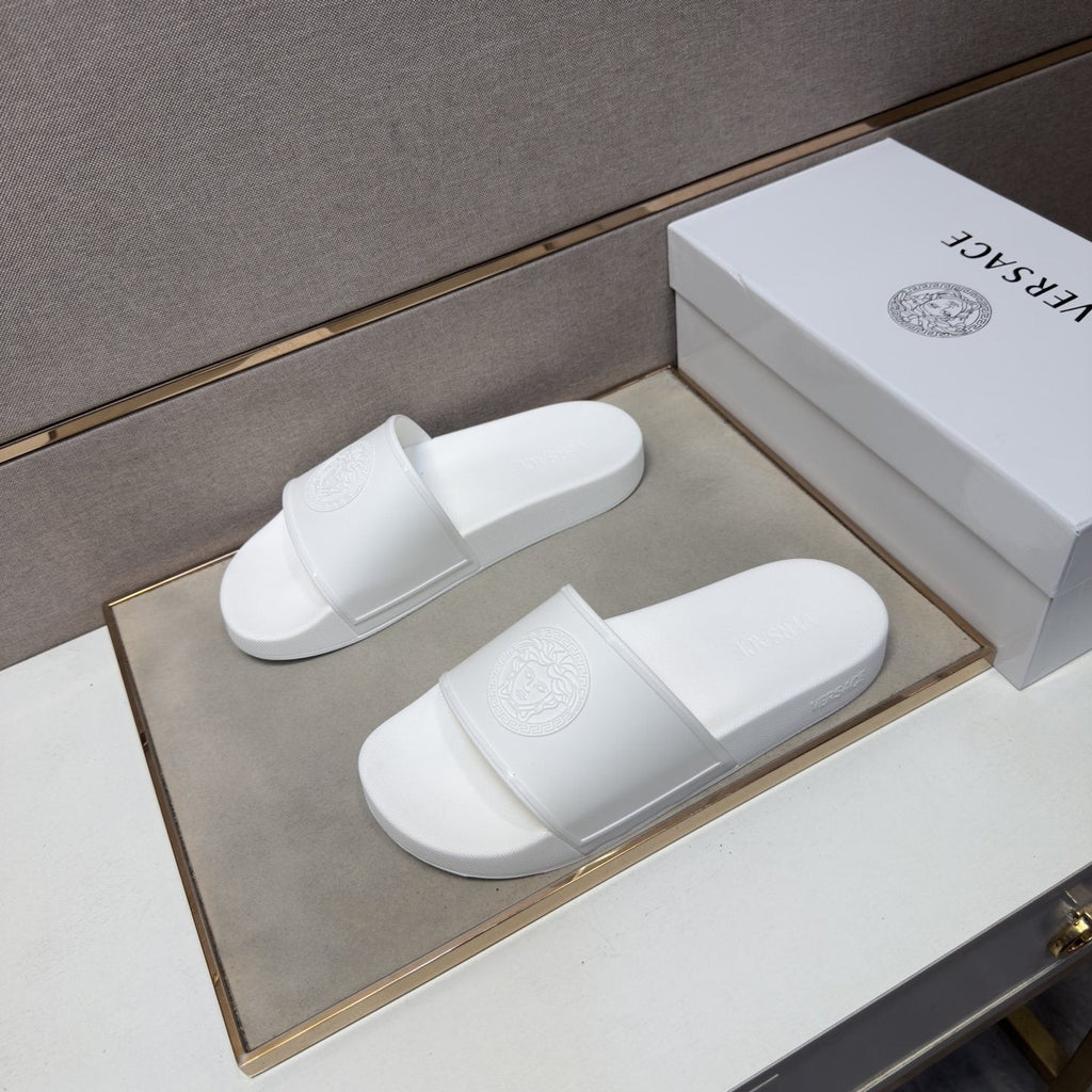 Versace Embossed Strap Slide Sandals — side
