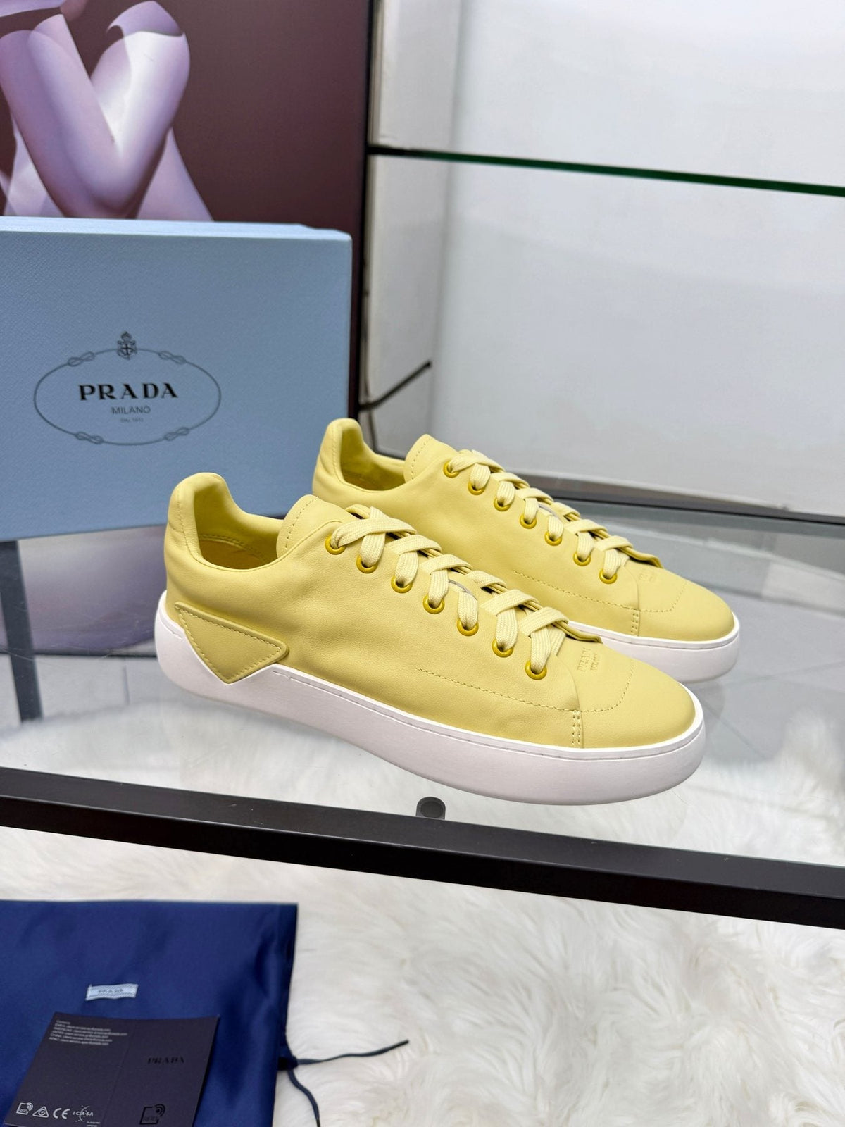 PRADA Tonal Tan Low-Top Sneakers — front