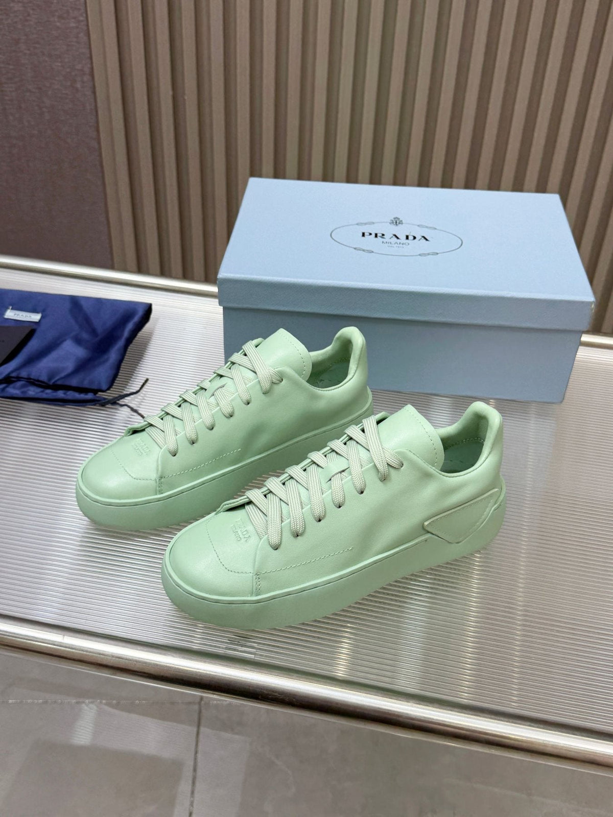 PRADA Tonal Tan Low-Top Sneakers — front