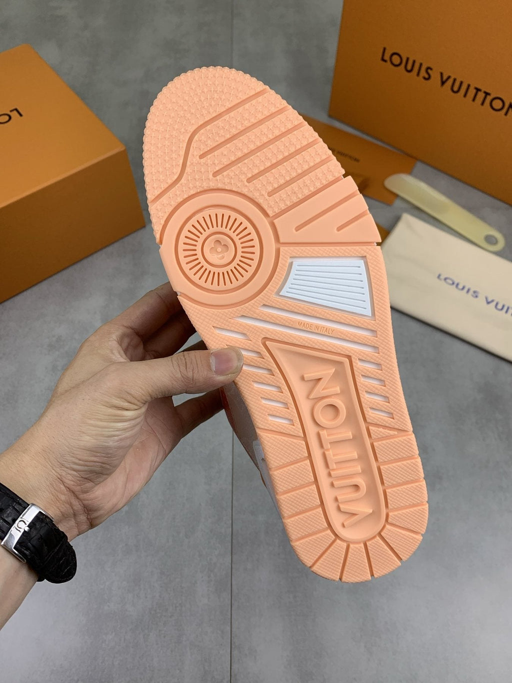 Louis Vuitton Peach Pink Monogram Low-Top Sneakers — detail