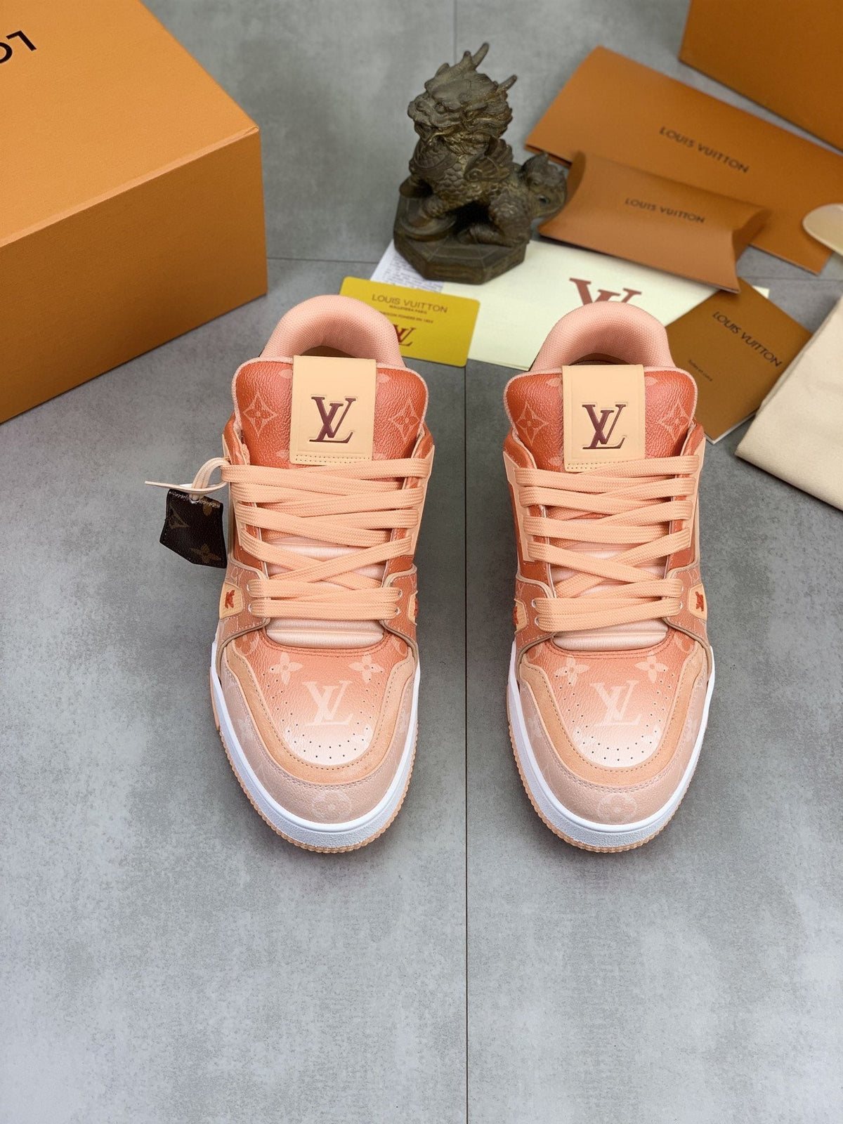 Louis Vuitton Peach Pink Monogram Low-Top Sneakers — hero