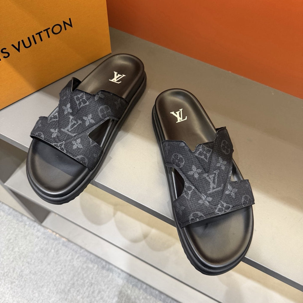 Louis Vuitton Monogram Cross-Strap Slide Sandals — front