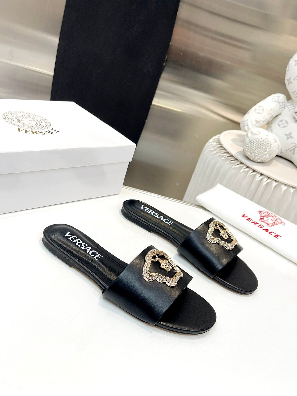 Versace Emblem Slide Sandals — front