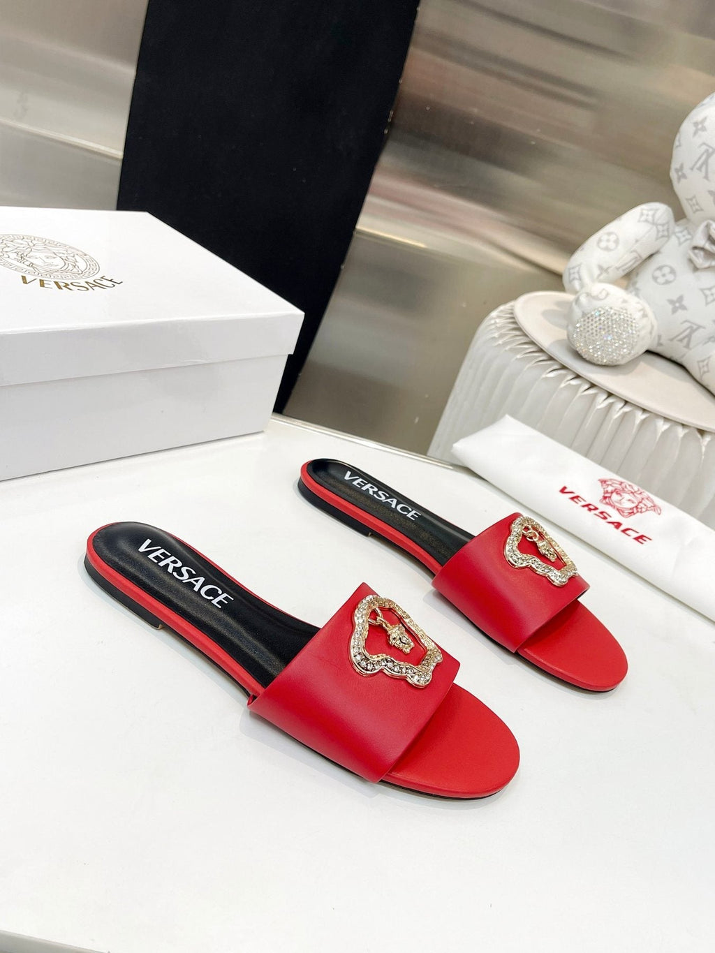 Versace Emblem Slide Sandals — front