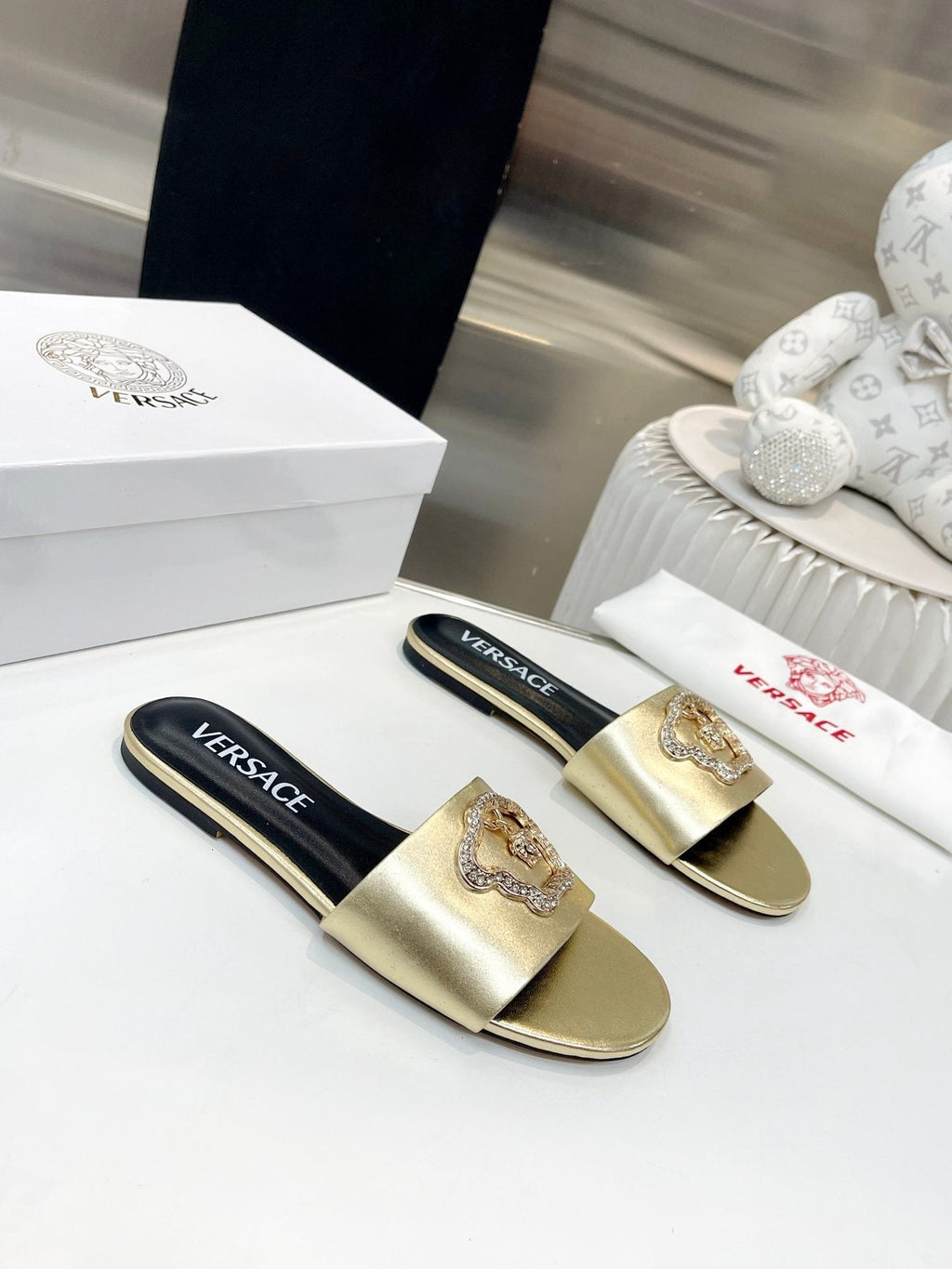 Versace Emblem Slide Sandals — front