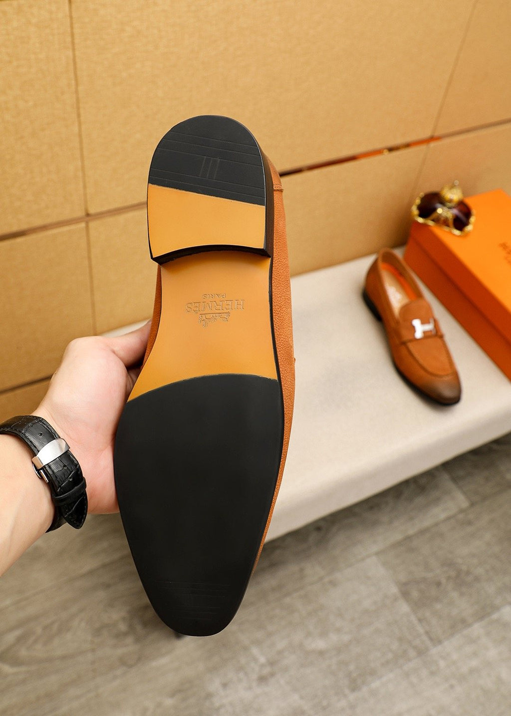 Hermès Dark Brown H-Hardware Loafers — back