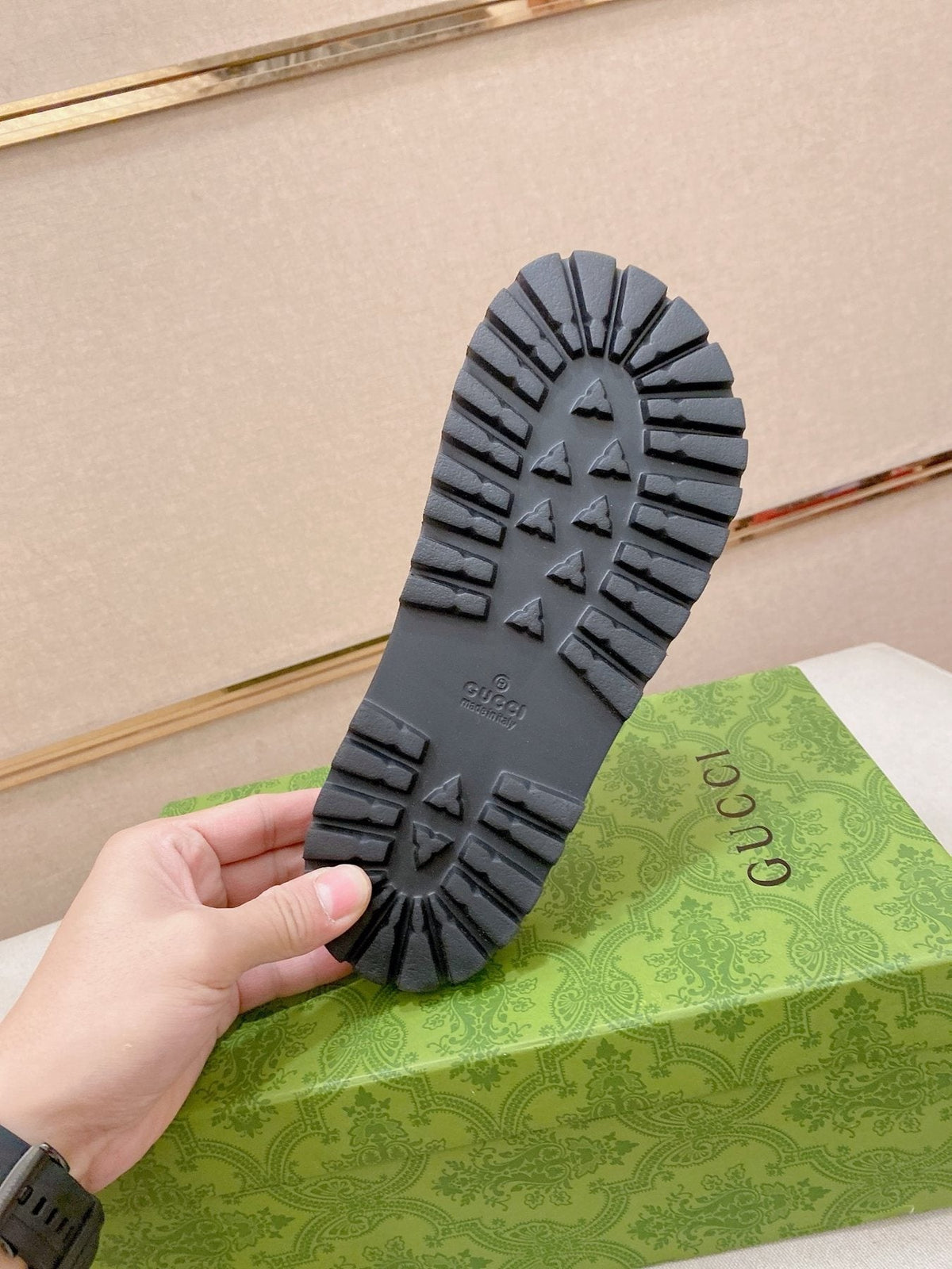Gucci Green-Red Stripe Slide Sandals — back