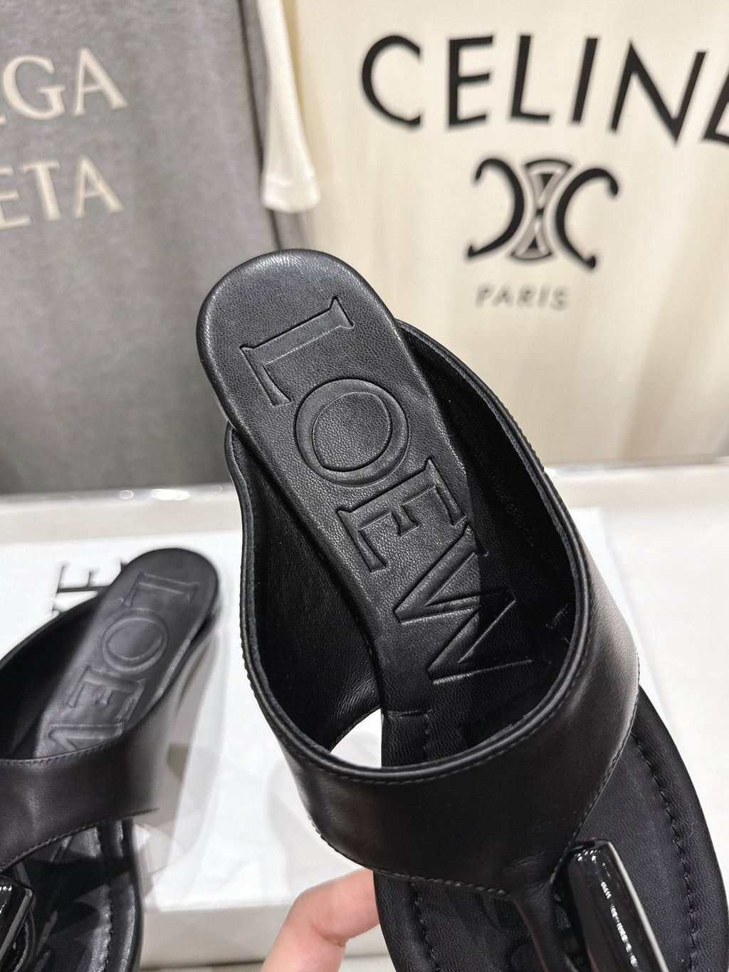 LOEWE Embossed Thong Sandals — detail
