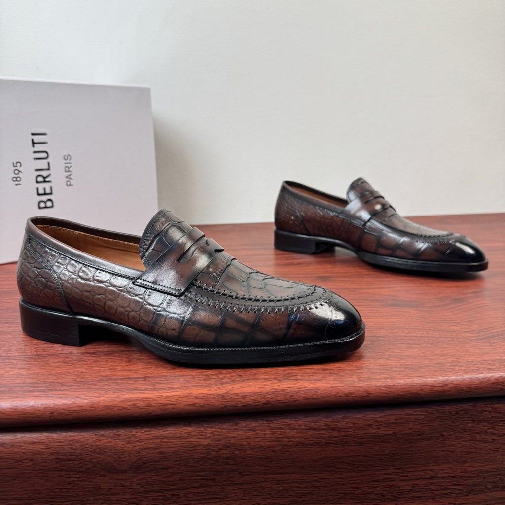 Berluti Embossed Burnished Loafers — front
