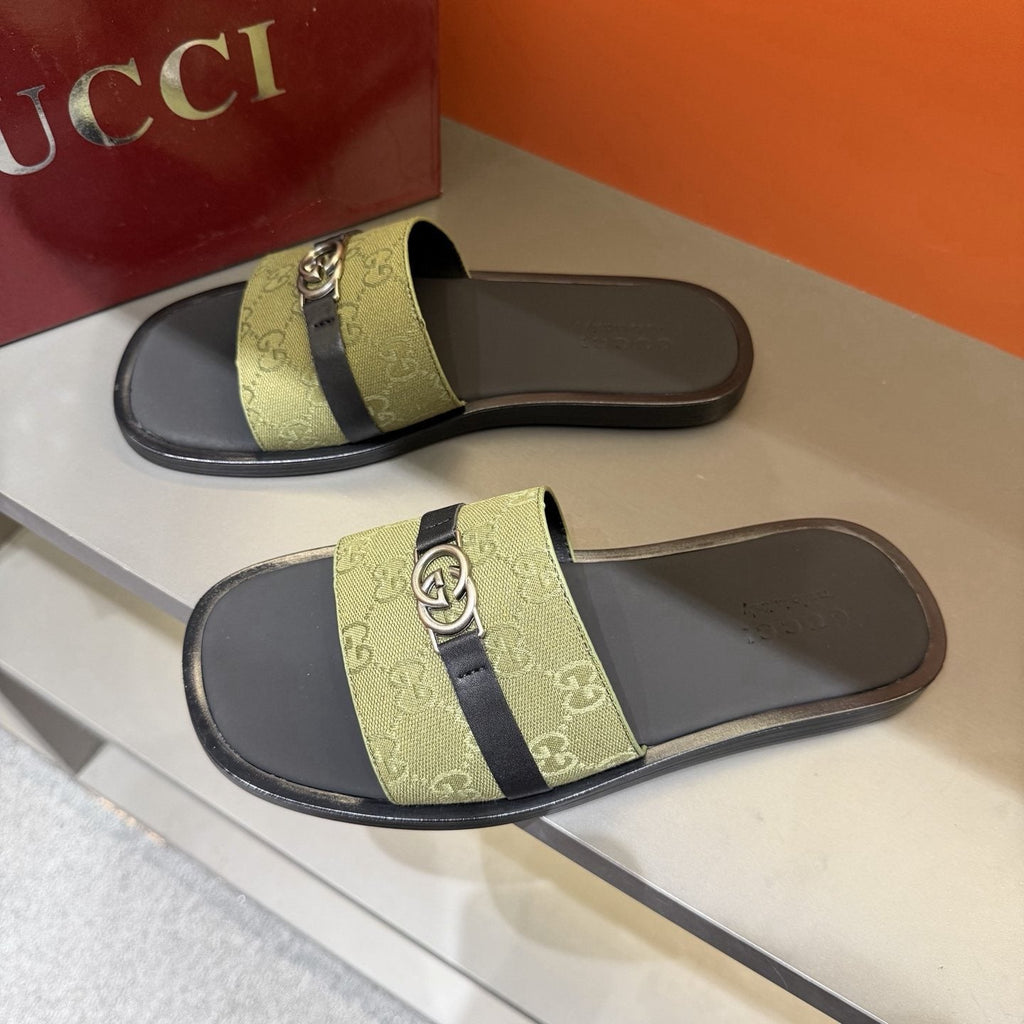 Gucci Patterned Strap Slide Sandals — front