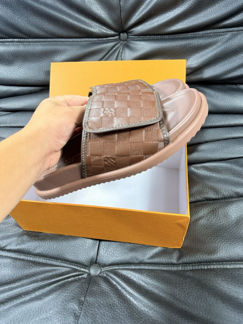 Louis Vuitton Woven Strap Slide Sandals — front