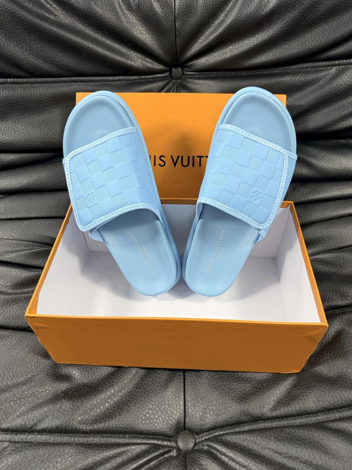 Louis Vuitton Woven Strap Slide Sandals — front