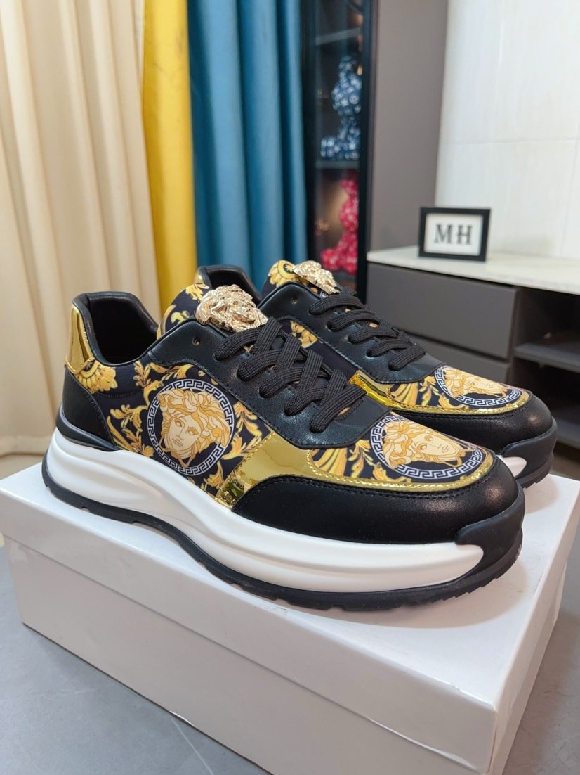 Versace Gold Pattern Leather Sneakers — front