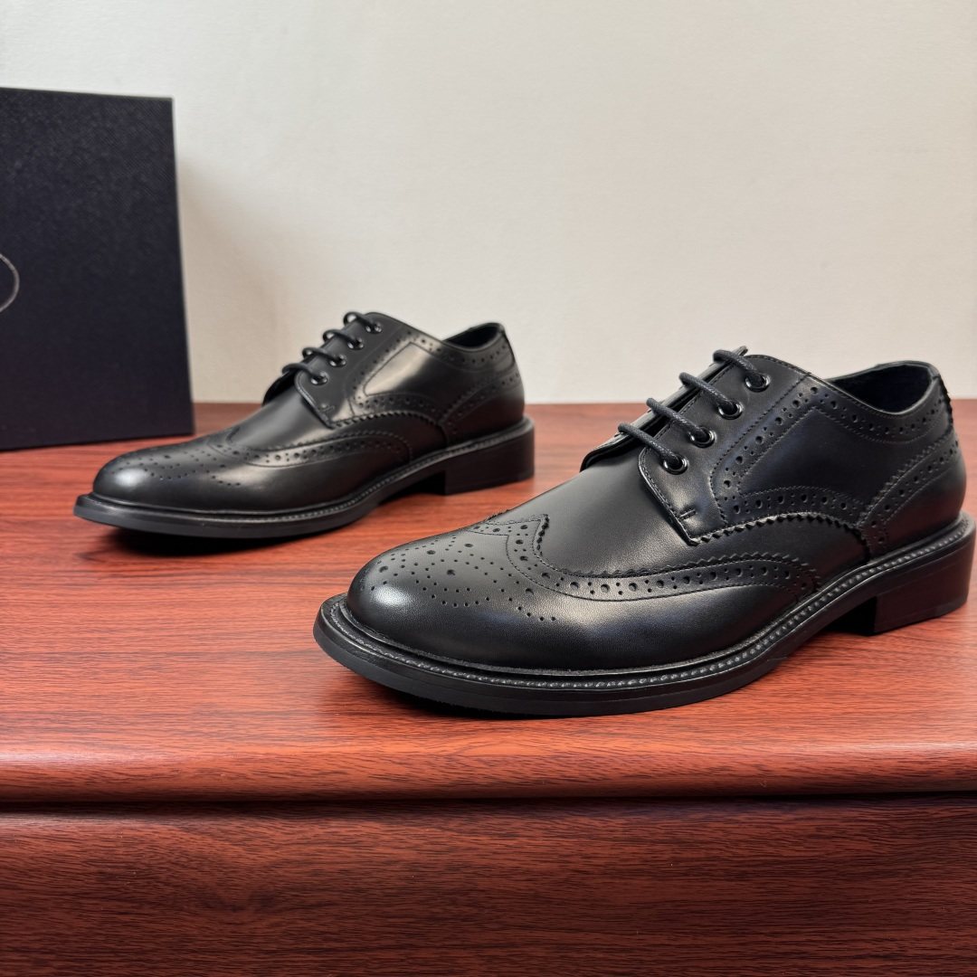 Prada Burnished Brogue Derby Shoes — side
