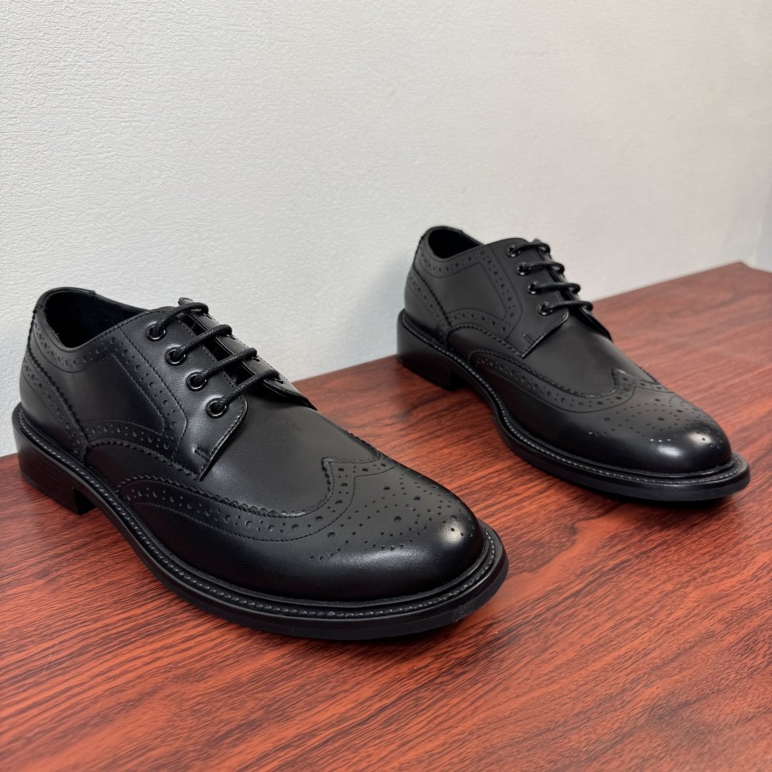 Prada Burnished Brogue Derby Shoes — front