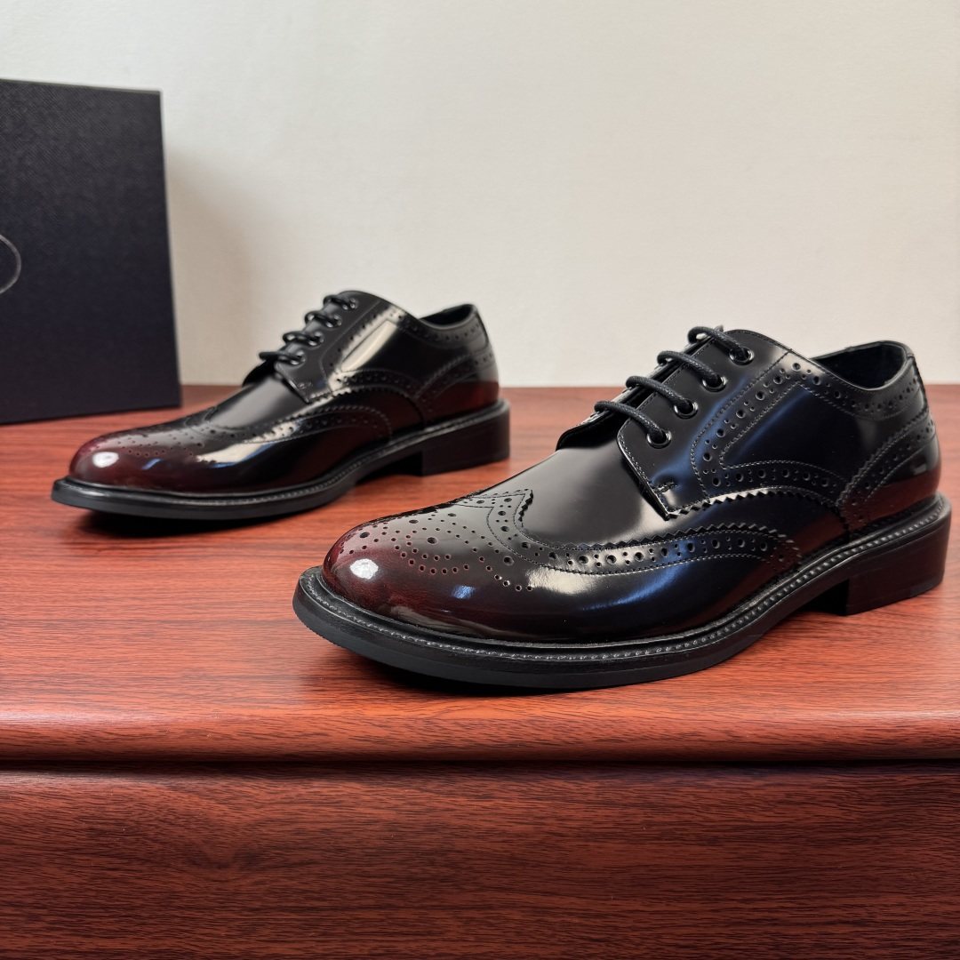 Prada Burnished Brogue Derby Shoes — hero