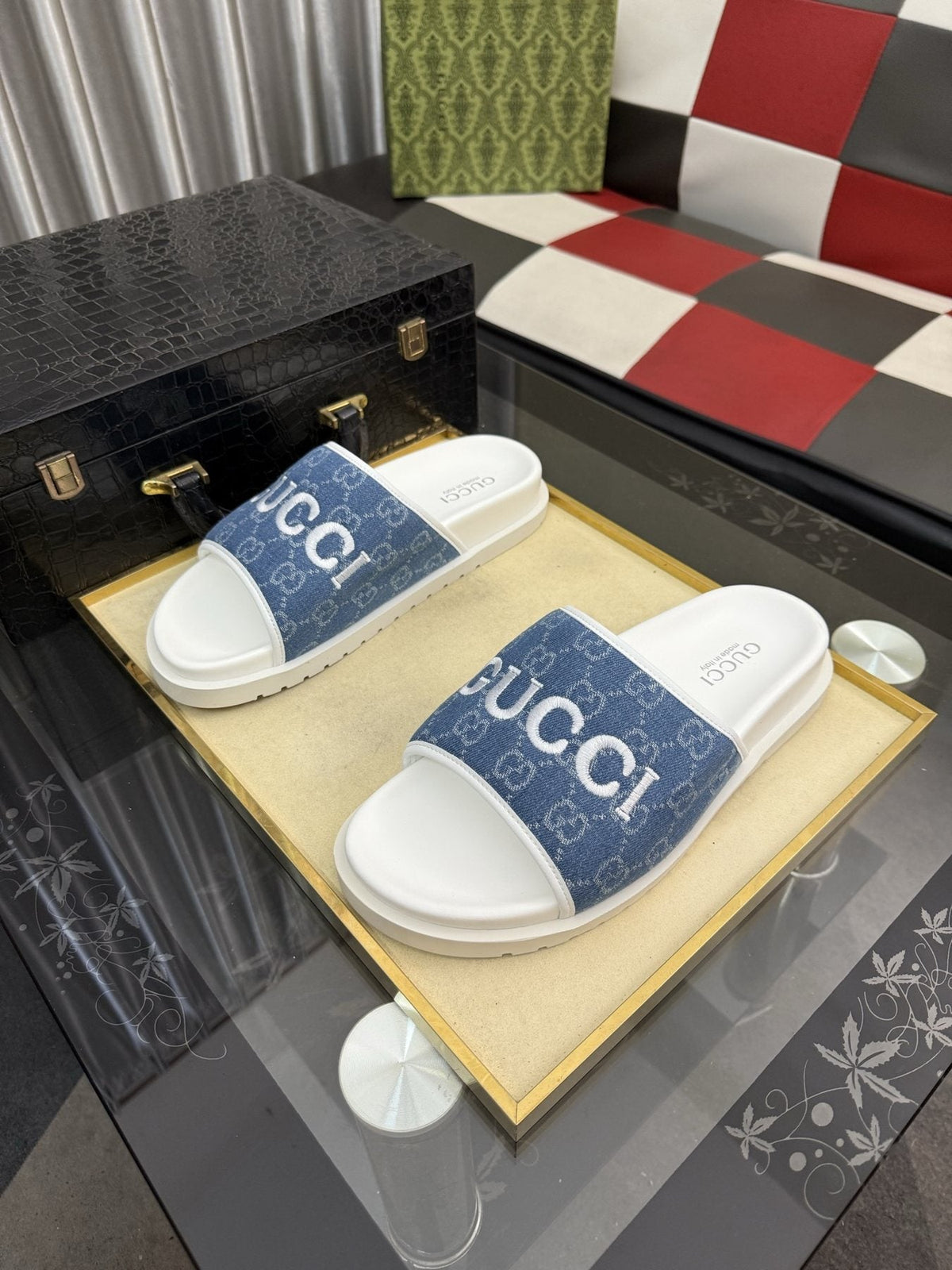Gucci Logo Strap Slide Sandals — front