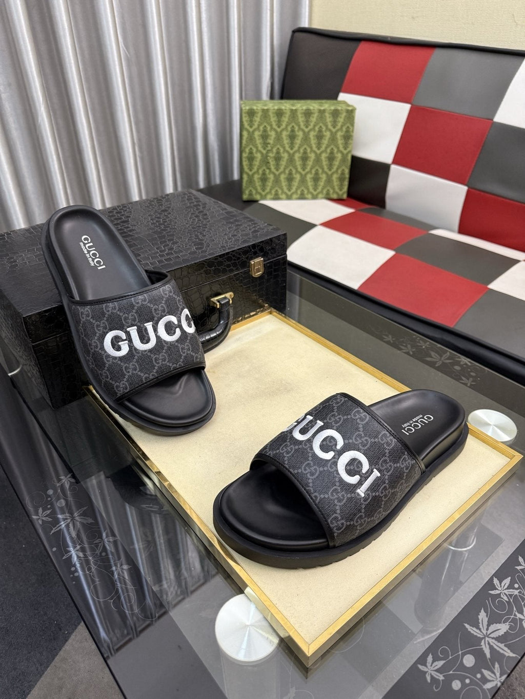 Gucci Logo Strap Slide Sandals — front