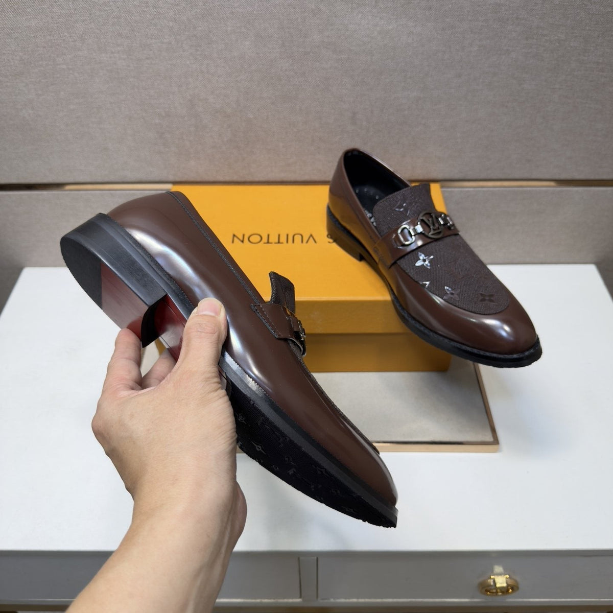 Louis Vuitton Buckle Slip-On Dress Shoes — model