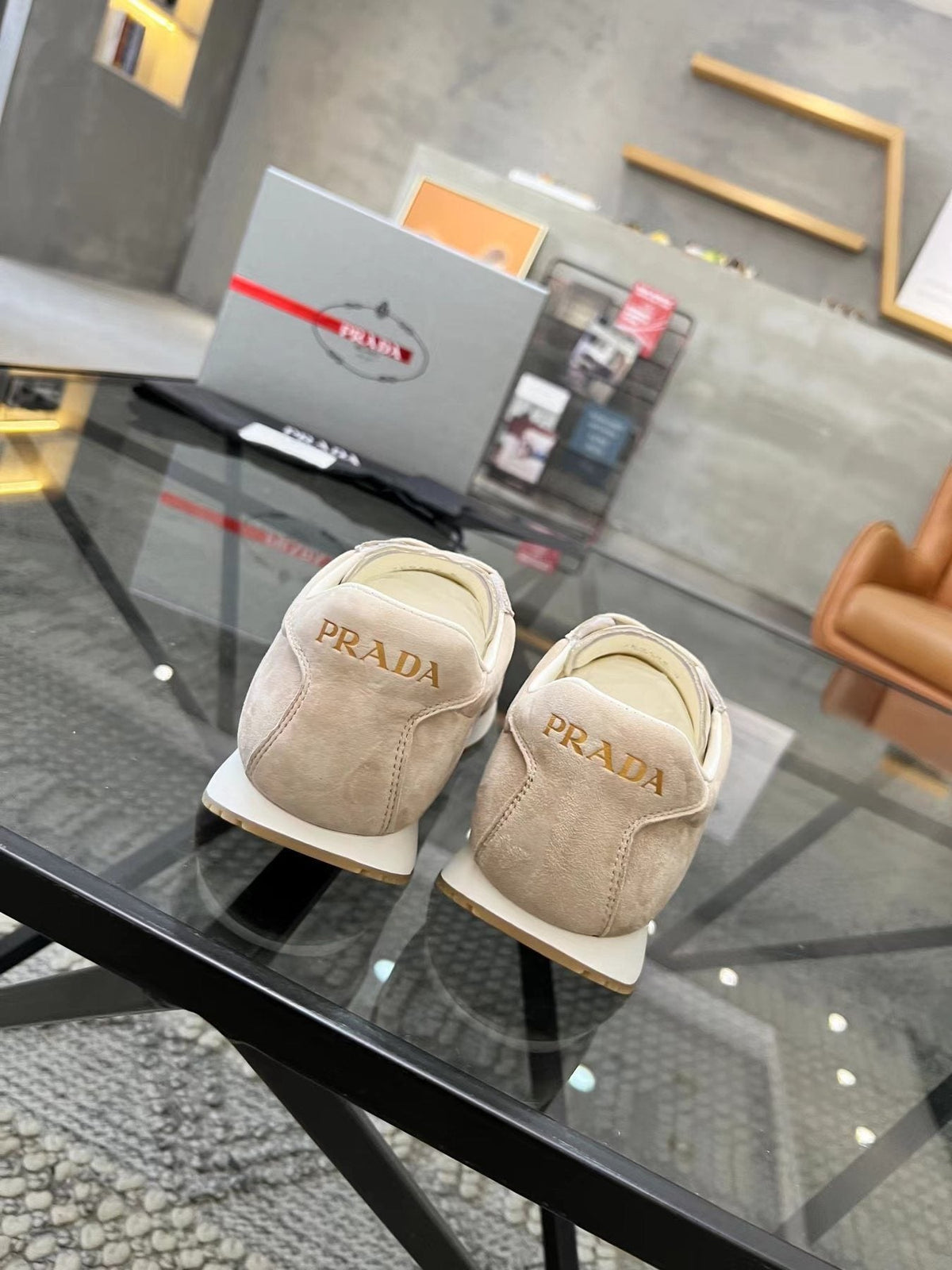 Prada Gold Accent Low-Top Sneakers — back