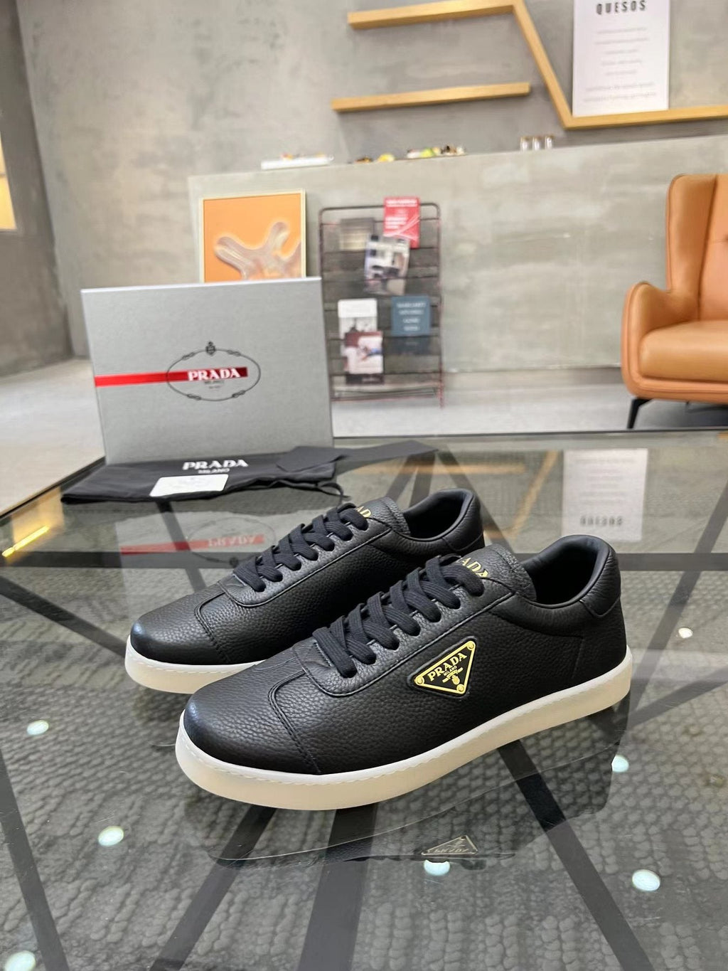 Prada Gold Accent Low-Top Sneakers — front