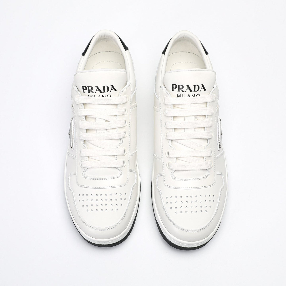 Prada Triangle Plaque Low-Top Sneakers — front